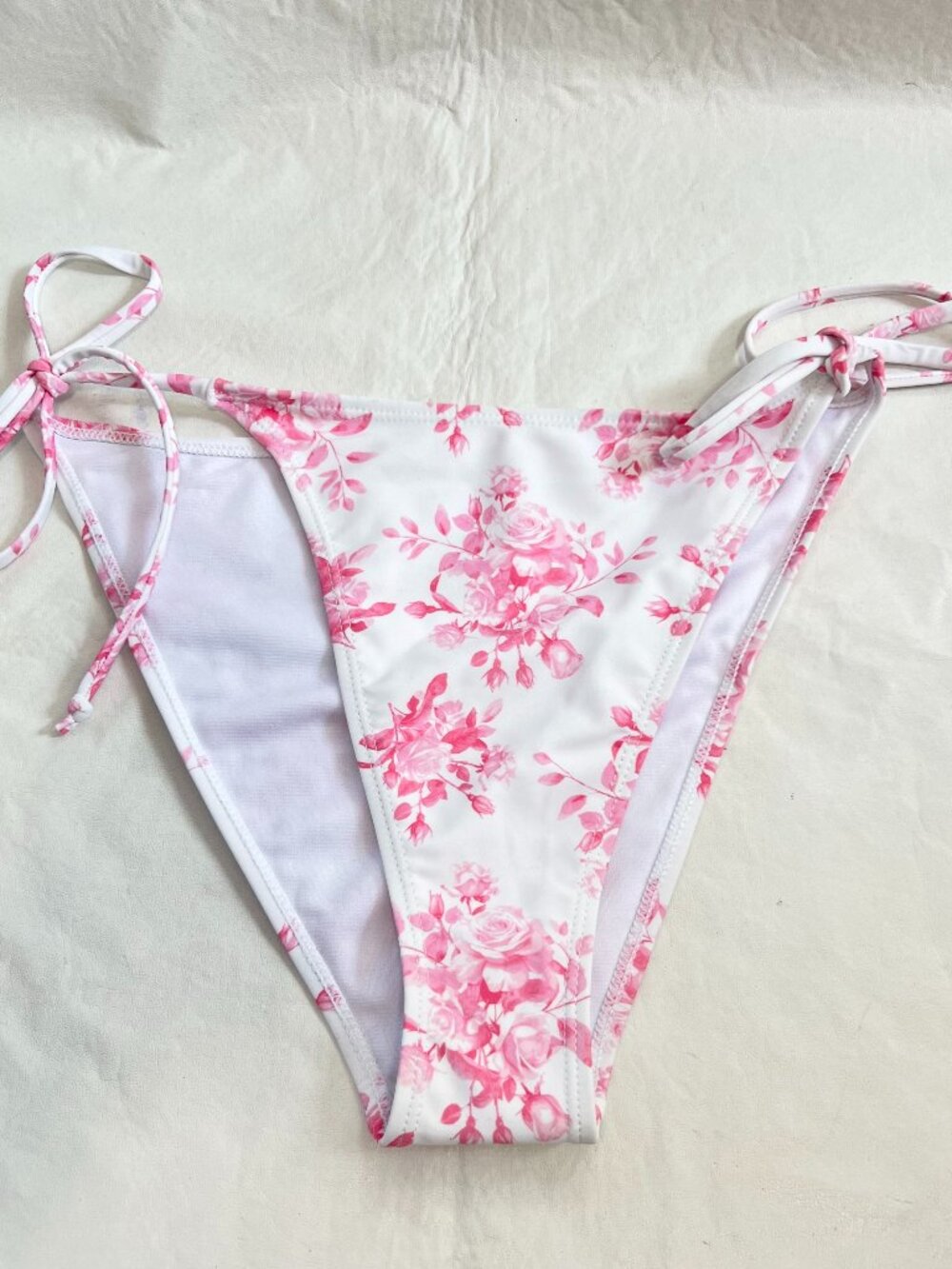 Betty Jade bikini bottoms XL white pink floral string side tie swimsuit swim